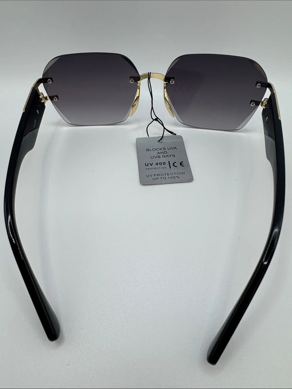 Rimless Dark Gradient Women’s Sunglasses with Gold Accents
